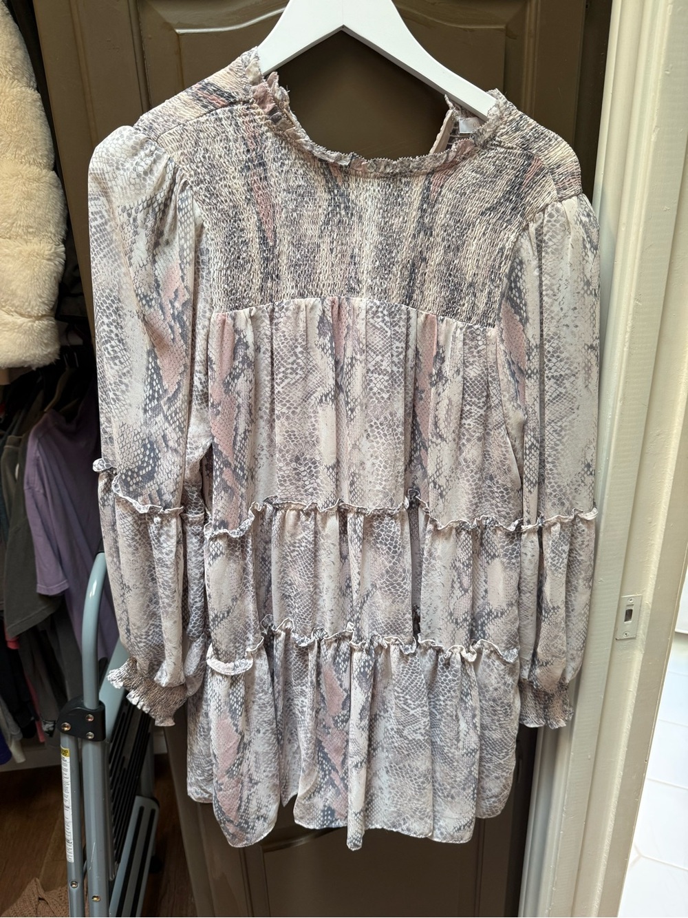 Olivaceous Blush Snake-Print Mini Dress
